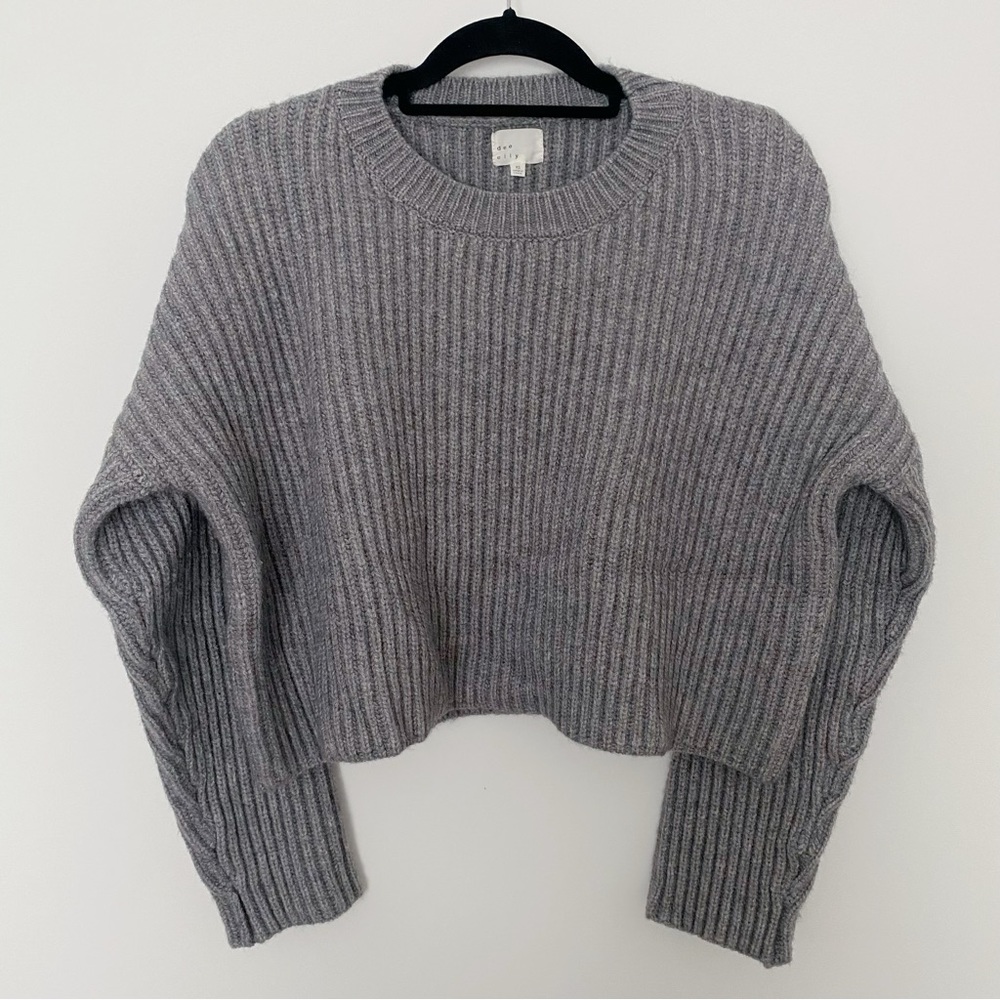Dee Elly Ribbed Knit Pullover Long Sleeve Sweater Grey Sz XS